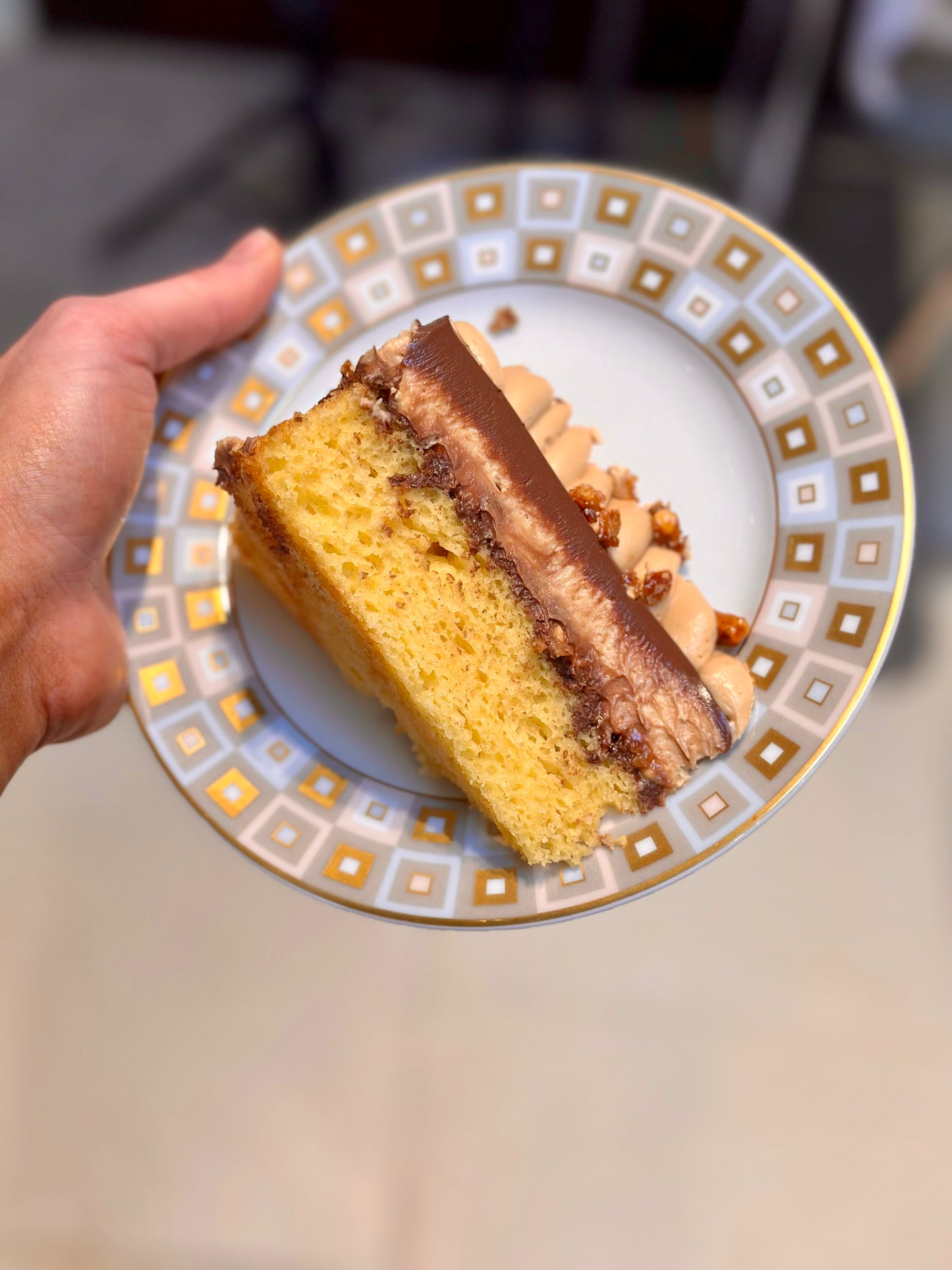Candied Pretzel Cookie Butter Mousse Cake, Parve